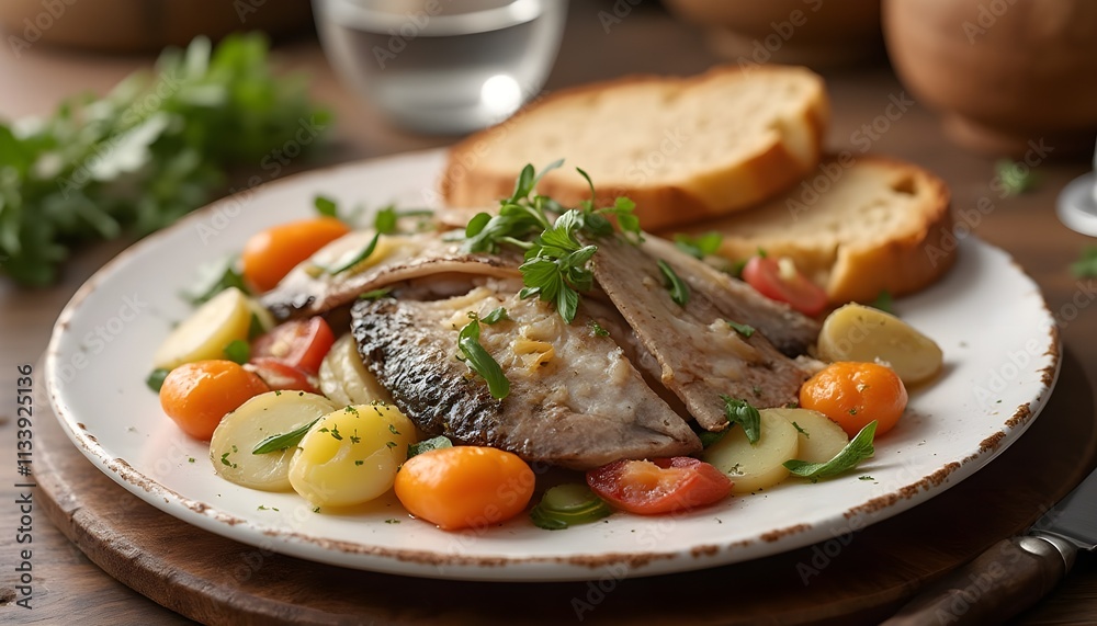 Beautifully Arranged Pickled Herring with Potatoes and Rye Bread Beautifully Arranged Pickled Herring with Potatoes and Rye Bread