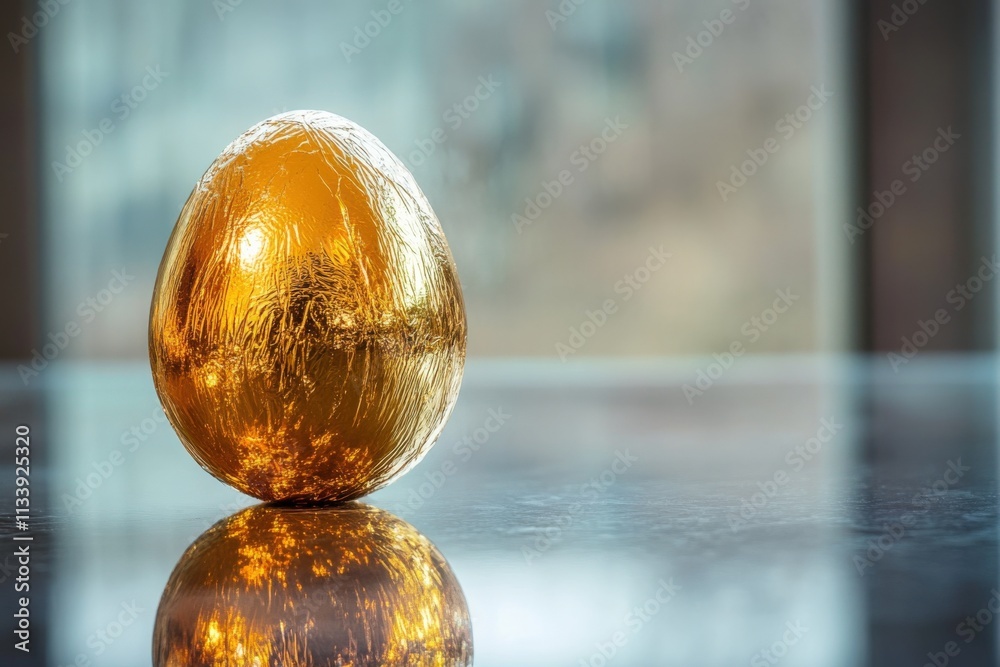 Fototapeta premium golden egg on a reflective surface