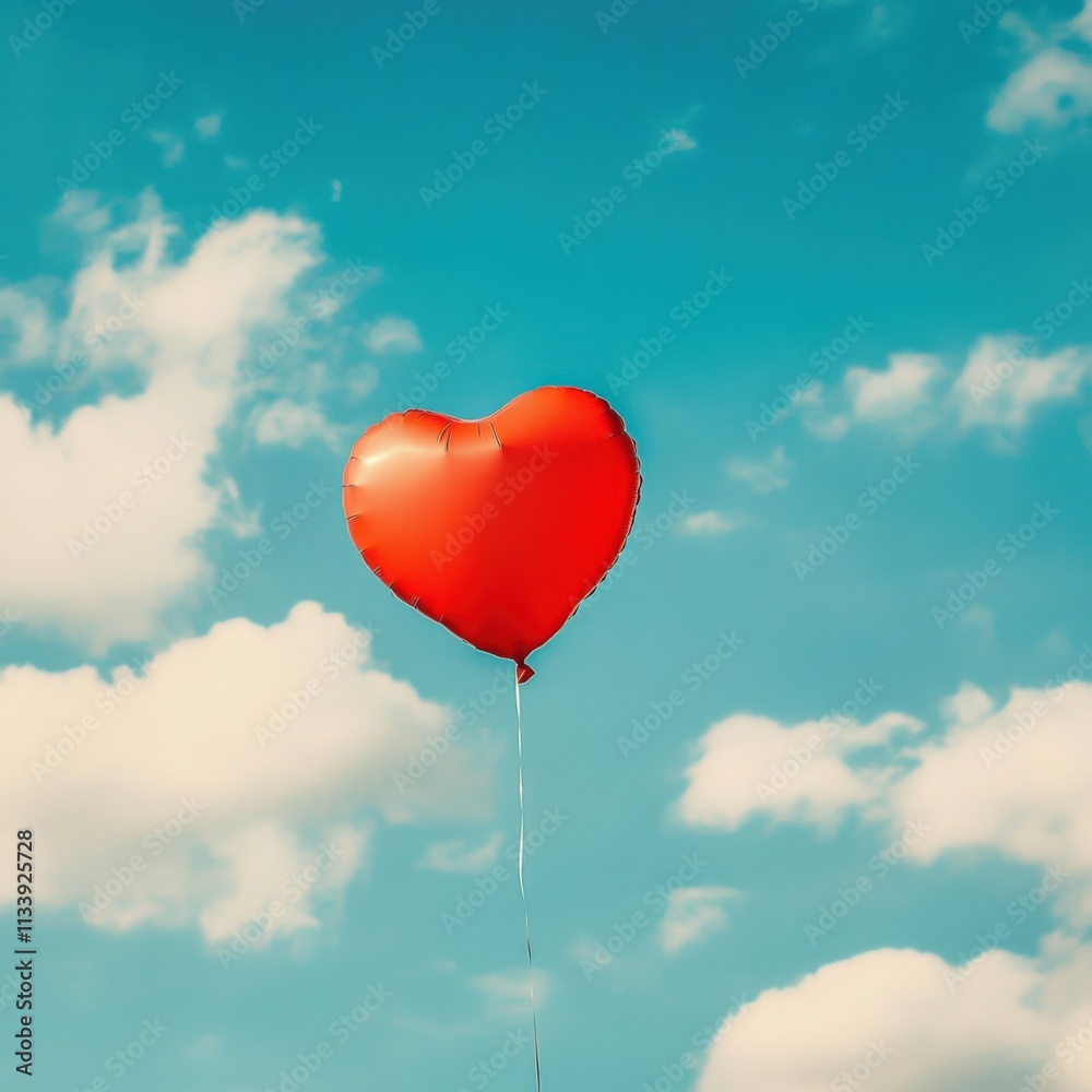 heart-shaped balloon floating in a blue sky heart-shaped balloon floating in a blue sky