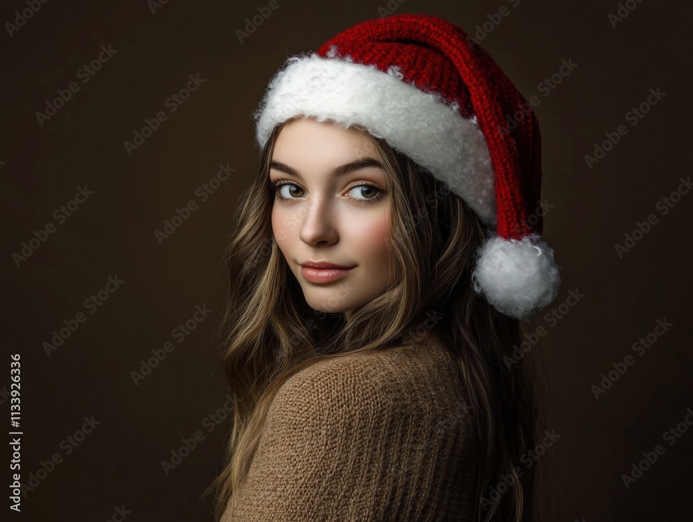 portrait of a person wearing a festive santa hat portrait of a person wearing a festive santa hat