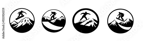 Skiing Silhouette Logo on Scenic Hills