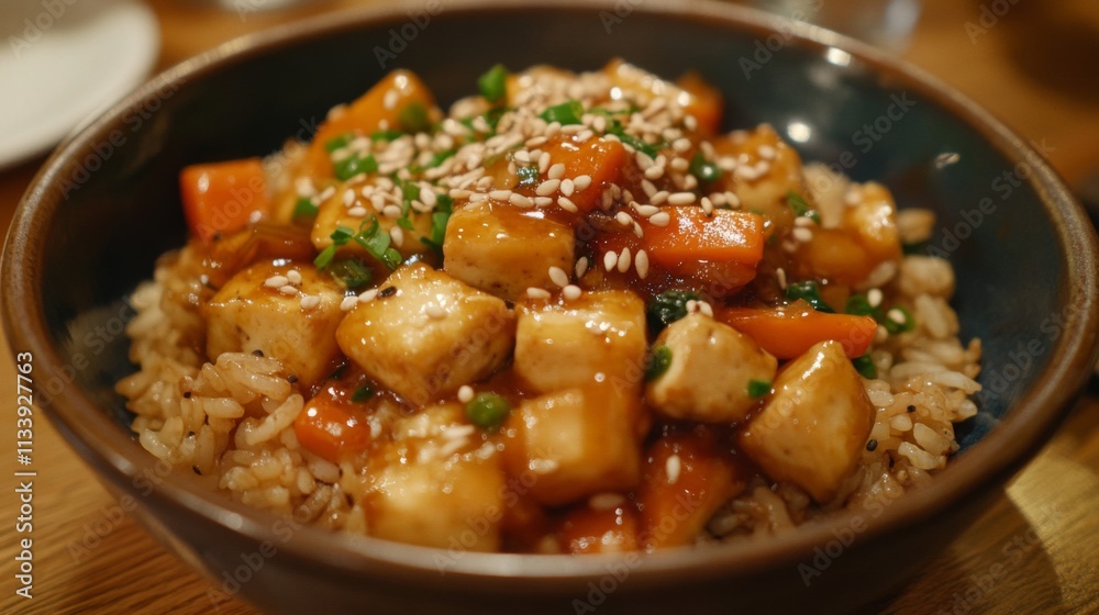 Bowl of Tofu Stir-Fry with Sesame Seeds and Rice Bowl of Tofu Stir-Fry with Sesame Seeds and Rice