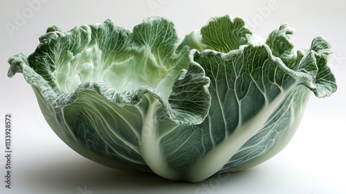 Closeup of a vibrant green cabbage, showcasing its intricate leaf texture and form. photo