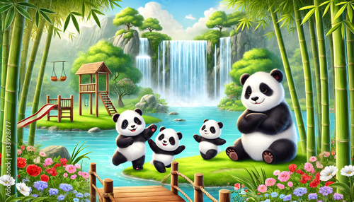 The Panda Family's Happiness in Nature photo