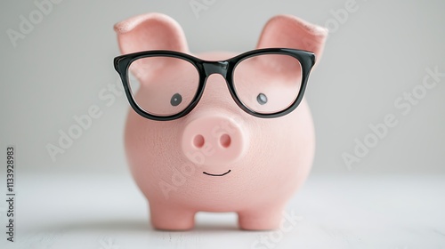 A cute piggy bank wearing glasses, symbolizing savings and financial literacy in a playful manner.