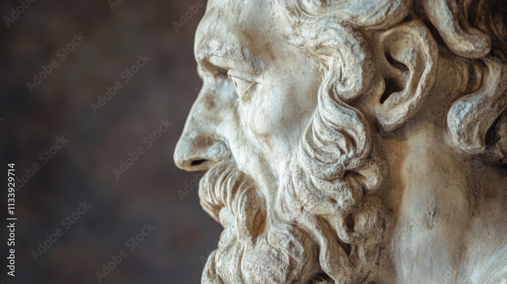 detailed close-up of a classical sculpture depicting a philosopher detailed close-up of a classical sculpture depicting a philosopher