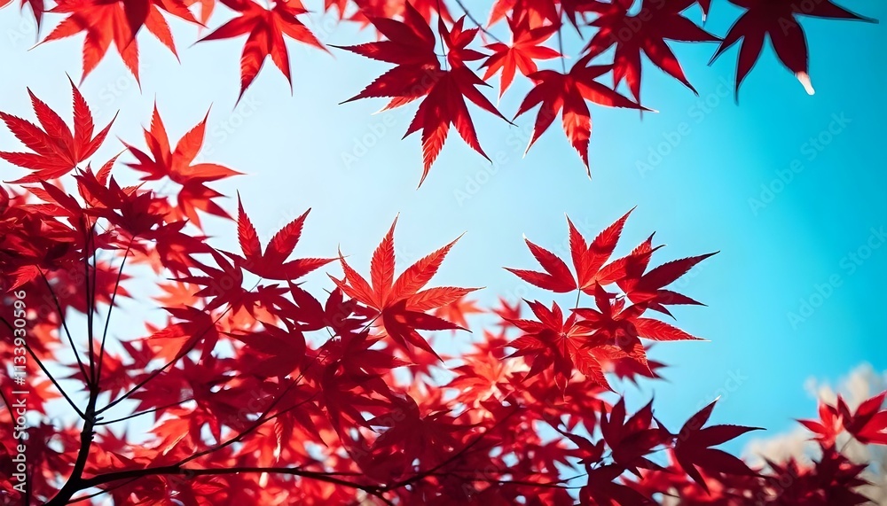 Red leaves of a Japanese maple tree against blue sky Red leaves of a Japanese maple tree against blue sky