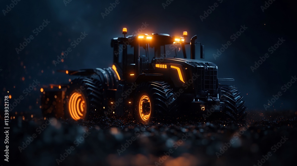 Futuristic Tractor at Night: A Technological Marvel in Agriculture Futuristic Tractor at Night: A Technological Marvel in Agriculture