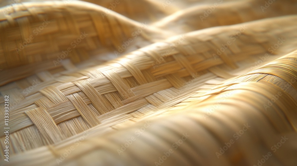 Close-up of a woven bamboo mat with a natural light source Close-up of a woven bamboo mat with a natural light source
