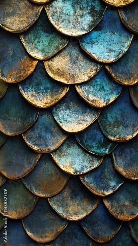 Rustic Bronze and Teal Fish Scales Pattern