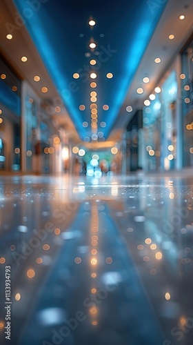 blurred image of a large room with a lot of lights photo