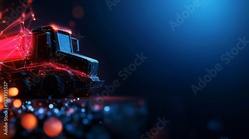 Abstract Low-Poly Dump Truck in Dark Blue and Red