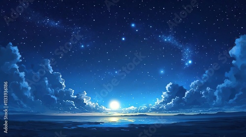 starry night sky with clouds and stars over the ocean photo