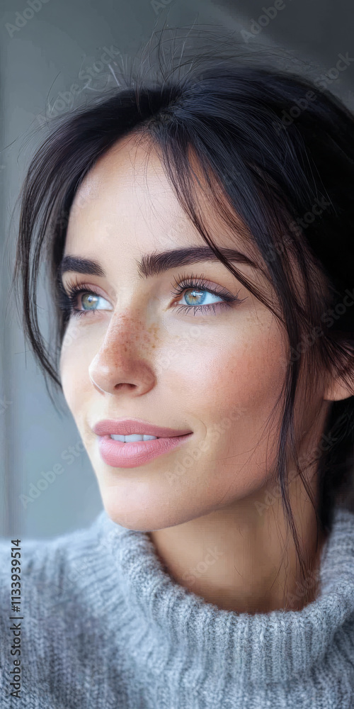 Young woman with natural beauty looking thoughtfully outside on a sunny day Young woman with natural beauty looking thoughtfully outside on a sunny day