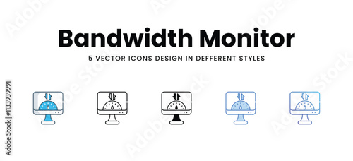 Bandwidth Monitor icons set in different style vector stock illustration
