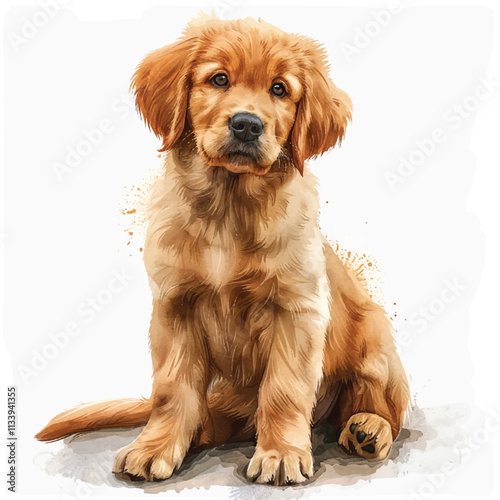 watercolor of beautiful golden retriever puppy cartoon