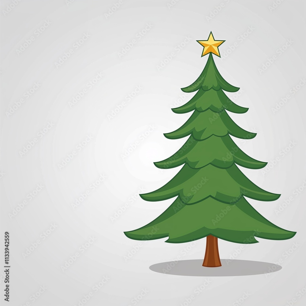 Obraz premium A fir tree cartoon illustration on plain white background