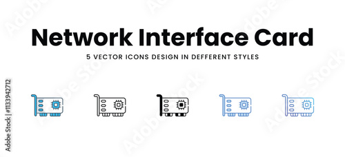 Network Interface Card icons set in different style vector stock illustration