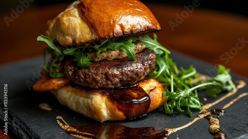 Gourmet Burger with Arugula and a Rich Glaze