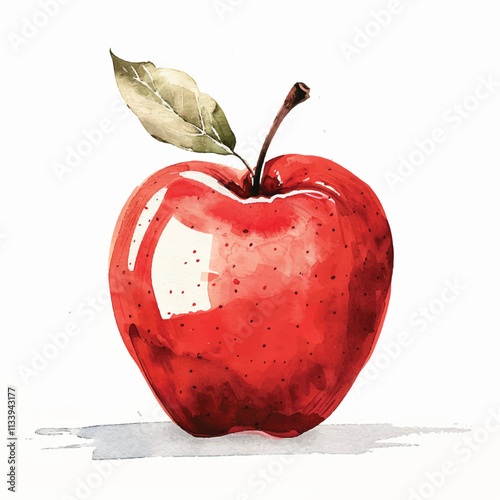 watercolor of bright red apple cartoon