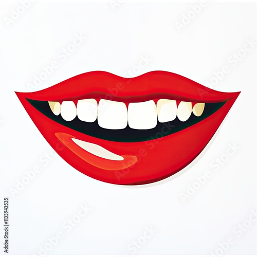 Illustration of Smiling Red Lips, Stylized graphic of glossy red lips in a cheerful smile, showcasing bold colors and a playful, modern design on white background.