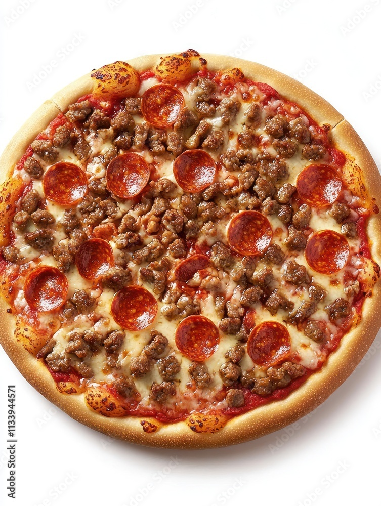 A delicious pizza topped with pepperoni and sausage, showcasing a classic comfort food. A delicious pizza topped with pepperoni and sausage, showcasing a classic comfort food.