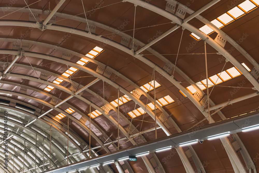 Obraz premium Ceiling with hanging lamps in a Train Station in Jakarta, Indonesia.