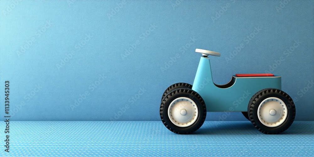 Naklejka premium Baby Blue Joy: Toy Car on Blue Background for Boy's Celebration