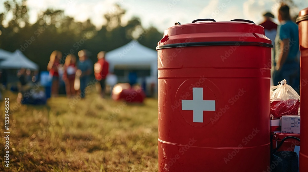 Emergency response action at outdoor event community health fair first aid station natural environment ground level viewpoint Emergency response action at outdoor event community health fair first aid station natural environment ground level viewpoint