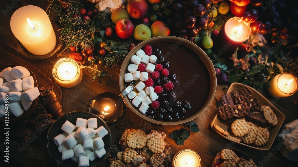 Cozy Dessert Table with Fruits and Candles