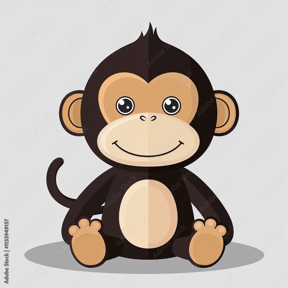 Fototapeta premium A monkey stuffed toy cartoon illustration on plain white background