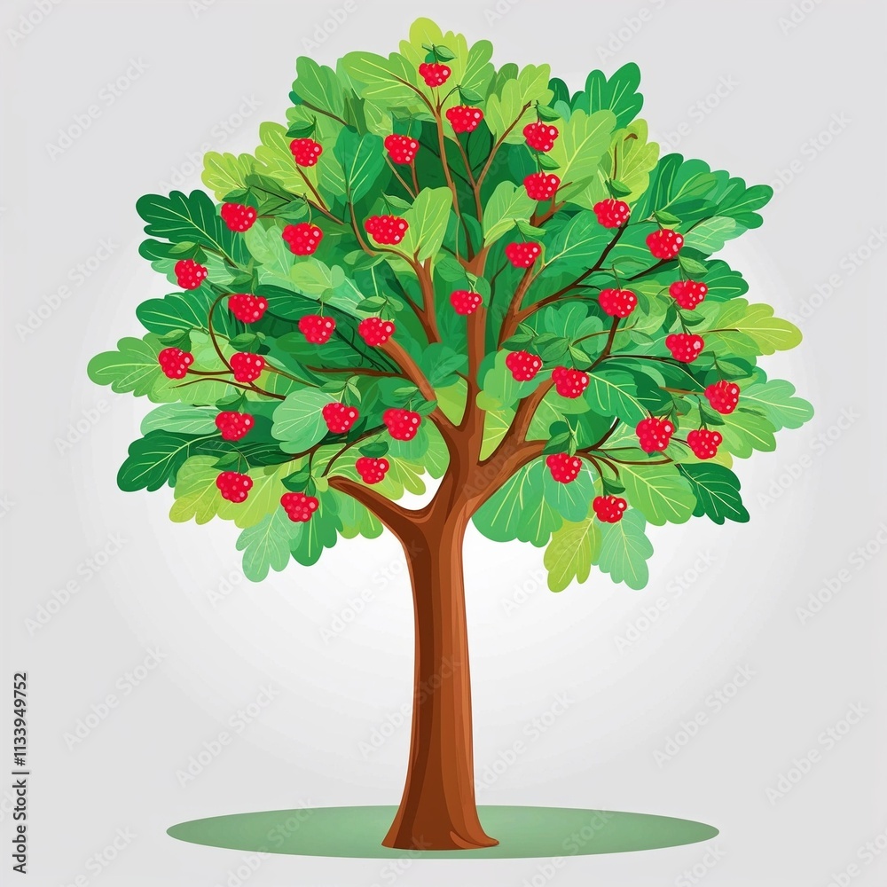 Fototapeta premium A mulberry tree cartoon illustration on plain white background