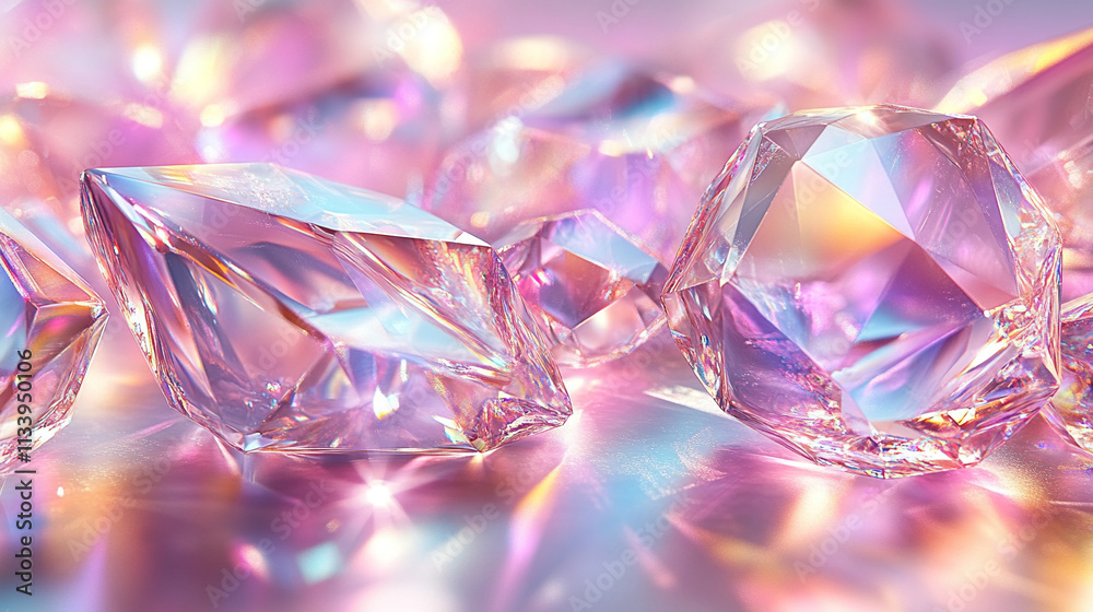 stunning abstract 3D texture with a blue-pink crystal glass background. The faceted design creates a gradient effect, symbolizing chaos and transformation, captured in a macro panoramic style stunning abstract 3D texture with a blue-pink crystal glass background. The faceted design creates a gradient effect, symbolizing chaos and transformation, captured in a macro panoramic style