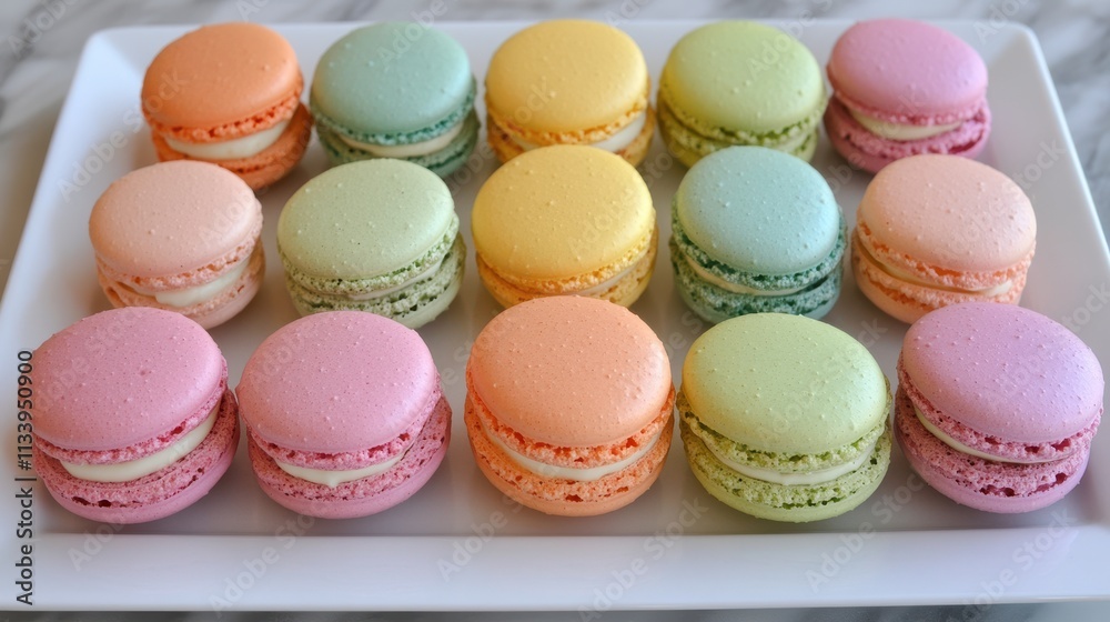 Colorful Macarons on a White Plate Arrangement Colorful Macarons on a White Plate Arrangement