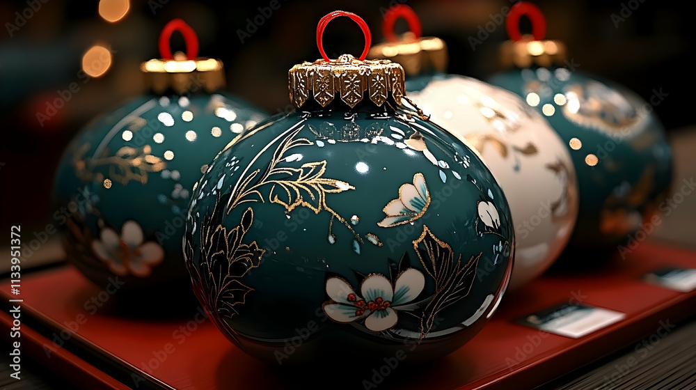 Golden Christmas balls adorn the lush green fir tree branches, creating a festive winter wonderland. Golden Christmas balls adorn the lush green fir tree branches, creating a festive winter wonderland.