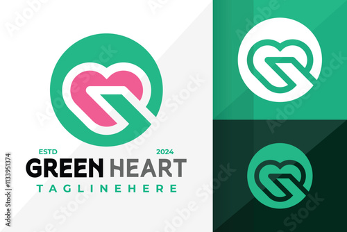 Letter G Green Heart Logo Icon Vector Design Illustration