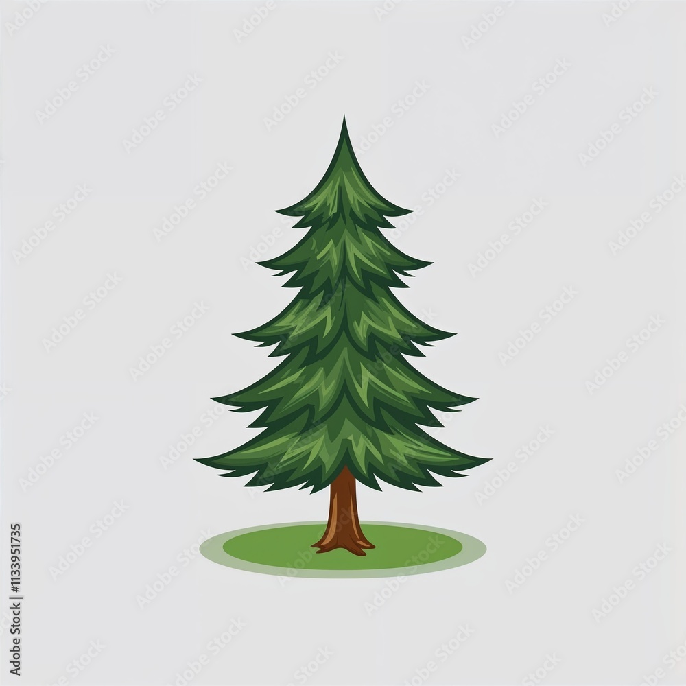 Fototapeta premium A pine tree cartoon illustration on plain white background
