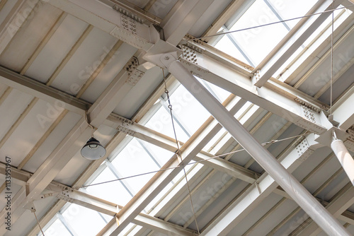 Ceiling with hanging lamps in a Train Station in Jakarta, Indonesia.