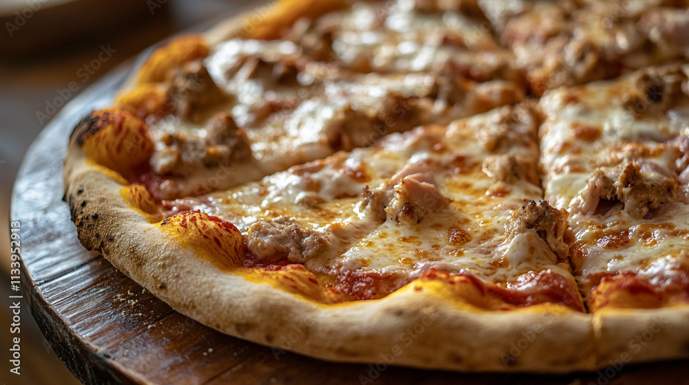 Delicious hand-tossed pizza served on Valentine's Day at a cozy restaurant Delicious hand-tossed pizza served on Valentine's Day at a cozy restaurant