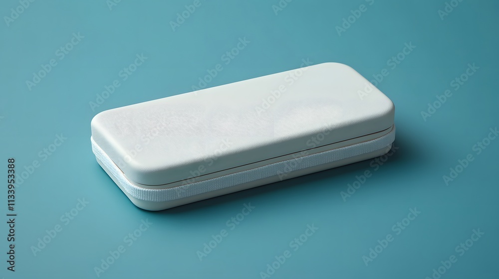 White rectangular tin box on teal background. White rectangular tin box on teal background.