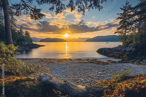 Serene Sunset over the Pacific Northwest Coastline