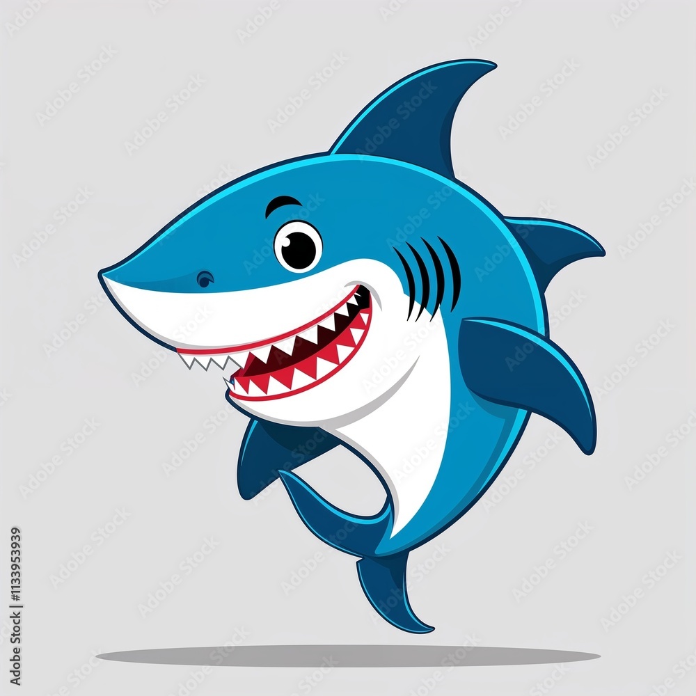 A shark stuffed toy cartoon illustration on plain white background A shark stuffed toy cartoon illustration on plain white background