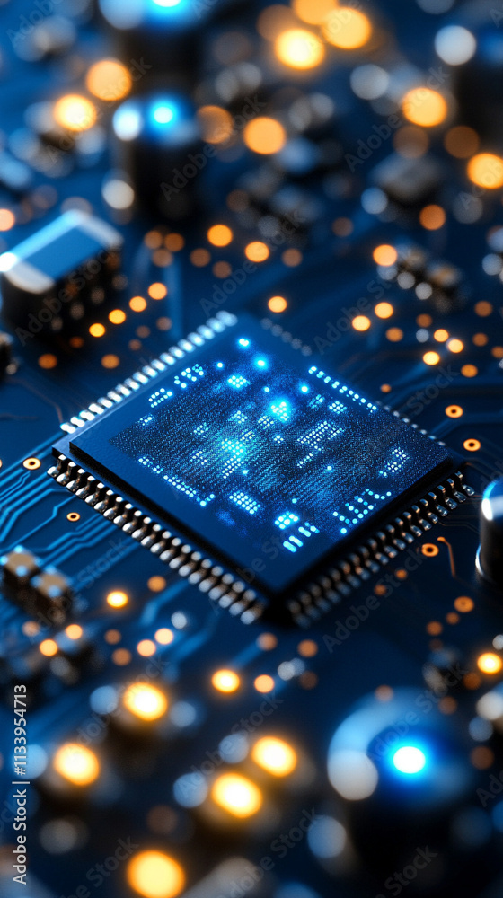 An abstract background resembling a computer chip, symbolizing advanced technology, digital chaos, and the complexity of modern systems in a futuristic and high-tech world