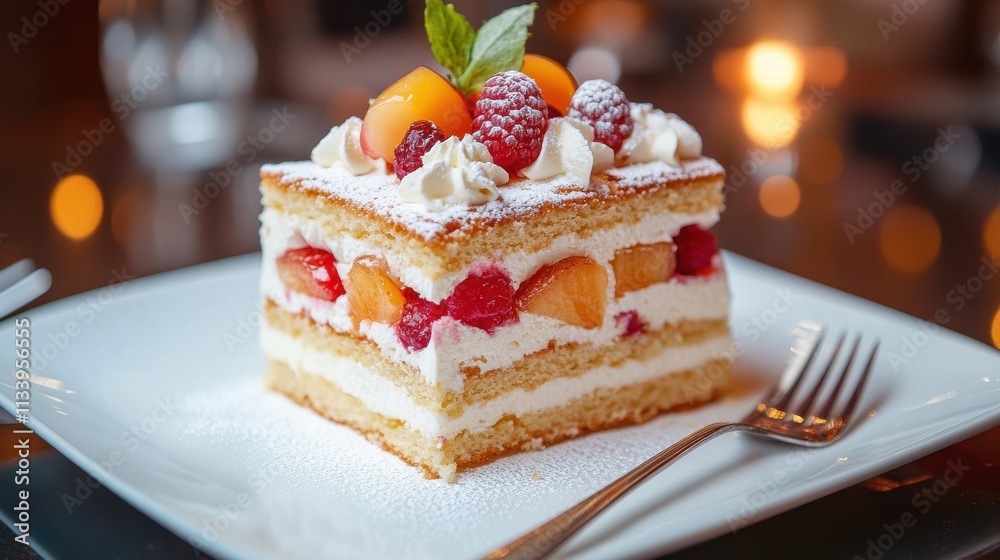 Delicious Slice of Creamy Fruit Cake Dessert Delicious Slice of Creamy Fruit Cake Dessert