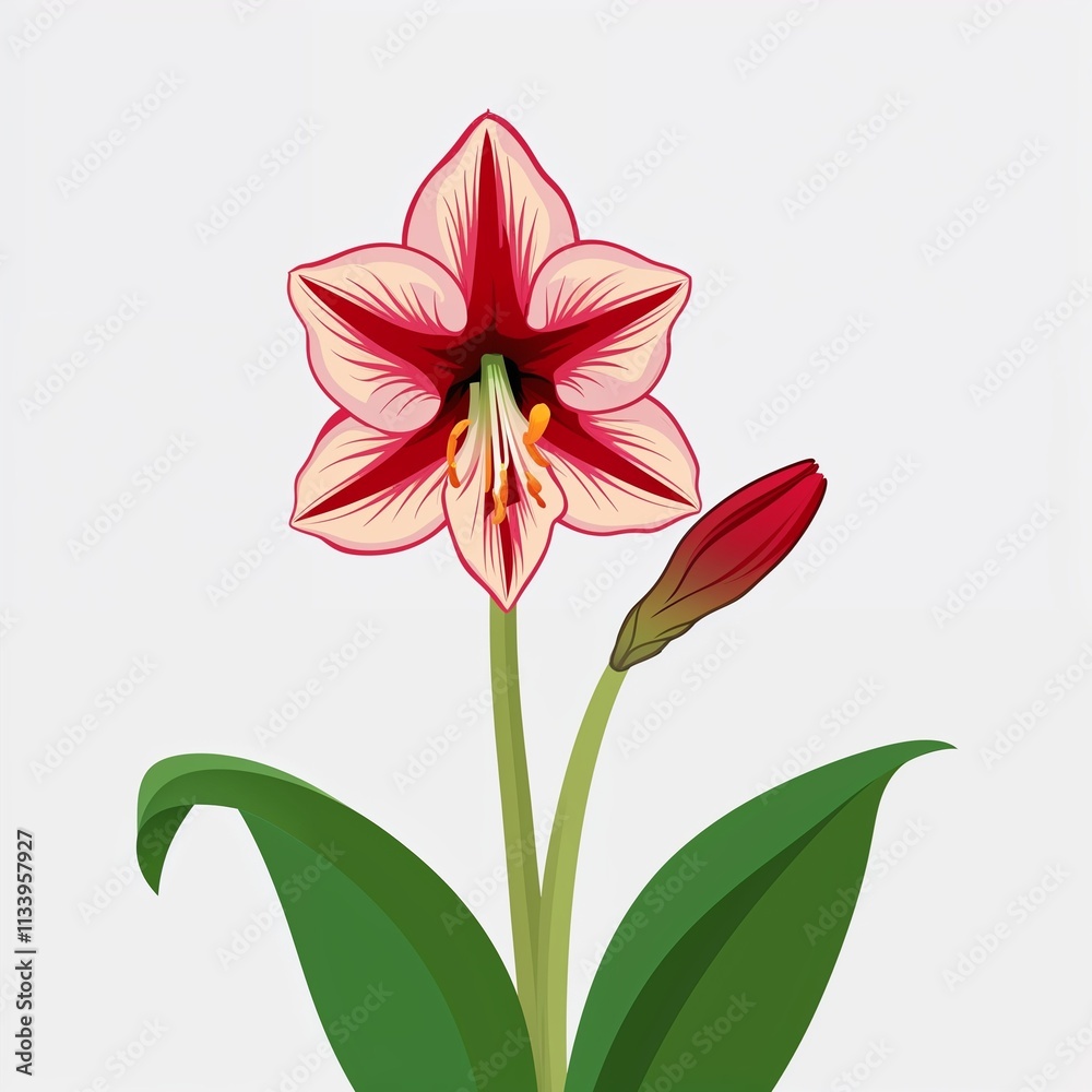 An amaryllis flower cartoon illustration on plain white background An amaryllis flower cartoon illustration on plain white background