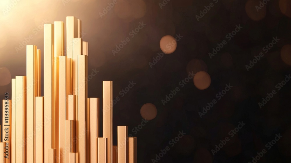 A visually striking image featuring vertical golden bars ascending against a dark background, illuminated by soft light, creating an elegant, abstract design. A visually striking image featuring vertical golden bars ascending against a dark background, illuminated by soft light, creating an elegant, abstract design.