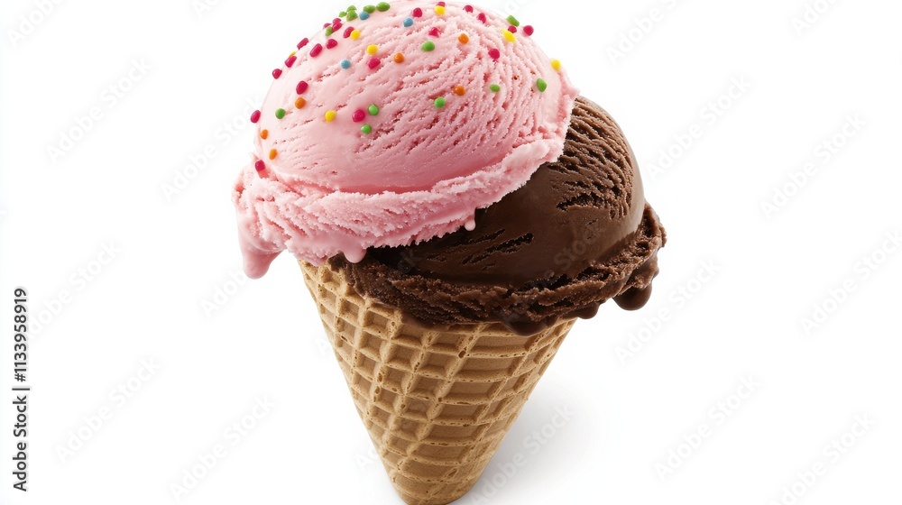 Delicious Ice Cream Cone with Pink and Brown Flavors