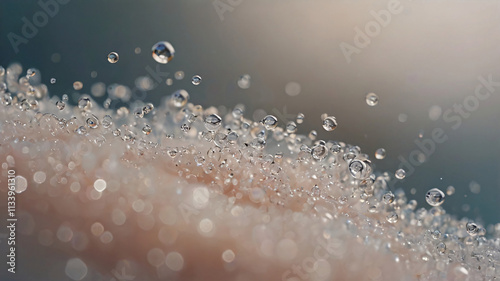 Thousand of water droplets/pinky bubbles vibrant in slow motion. Abstract photography as background of ads, poster and banner. 