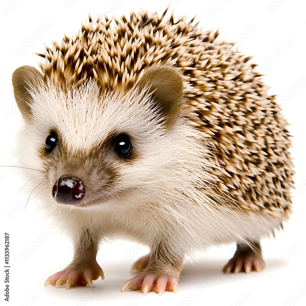 Obraz premium Adorable Hedgehog in Clean White Photorealistic Style Portrait