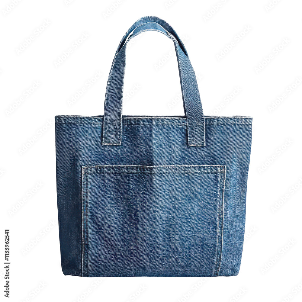 Naklejka premium A denim tote bag with two handles and a front pocket, suitable for casual use.